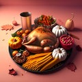 Thanksgiving background with typical food and decoration