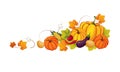 Thanksgiving banner with autumn vegetables and colorful leaves, border frame with space for text vector Illustration