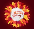 Thanksgiving banner design. Fall november traditional american holiday. Background with red and orange leaves. Party night invirat Royalty Free Stock Photo