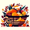 Thanksgiving basket full of autumn vegetables and fruits. Vector illustration. Generative AI