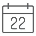 Thanksgiving calendar line icon, holiday and november, day sign, vector graphics, a linear pattern on a white background