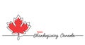 Thanksgiving Canada art background with maple leaf. Simple vector web banner. One continuous line drawing with lettering