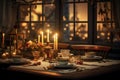 Thanksgiving candlelit dinner scene with elegant Royalty Free Stock Photo