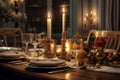 Thanksgiving candlelit dinner scene with elegant Royalty Free Stock Photo