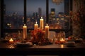 Thanksgiving candlelit dinner scene with elegant Royalty Free Stock Photo