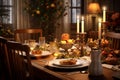 Thanksgiving candlelit dinner scene with elegant