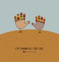 Thanksgiving card design with cute hand print turkeys.