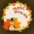 Thanksgiving Card with urkey and Autumn Leaves Frame Royalty Free Stock Photo