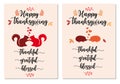 Thanksgiving cards with cute squirrels and hedgehogs, vector set