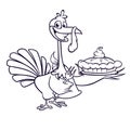 Thanksgiving Cartoon Turkey holding fork and pie isolated Royalty Free Stock Photo