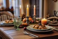 Thanksgiving Celebration Traditional Dinner Table Setting Concept. Generative Ai. Ai generated. Royalty Free Stock Photo