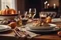 Thanksgiving Celebration Traditional Dinner Table Setting Concept. Generative Ai. Ai generated. Royalty Free Stock Photo