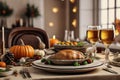 Thanksgiving Celebration Traditional Dinner Table Setting Concept. Generative Ai. Ai generated. Royalty Free Stock Photo