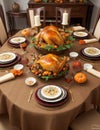 Thanksgiving Celebration Traditional Dinner Table Setting Concept. Generative Ai. Ai generated. Royalty Free Stock Photo