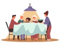 Thanksgiving and Christmas family dinner with three generations sitting together Royalty Free Stock Photo