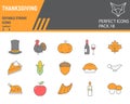 Thanksgiving color line icon set, holiday collection, vector sketches, logo illustrations, thanksgiving day icons Royalty Free Stock Photo