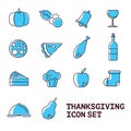 Thanksgiving colour icons line set