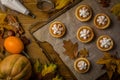 Thanksgiving concept - making mini pumpkin pies