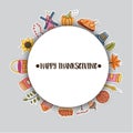 Thanksgiving concept stickers in a circular shape. Minimalistic