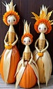 Thanksgiving Corn Husk Dolls With Pumpkin Headthanksgiving Piece. Generative AI Royalty Free Stock Photo