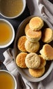 Thanksgiving Cornmeal Biscuits Beside A Bowl Of Turkey Brot. Generative AI