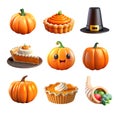 Thanksgiving 3D graphic elements collection. Thanksgiving symbols and decoration elements