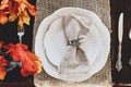 Thanksgiving Place Setting on Farmhouse Table Royalty Free Stock Photo