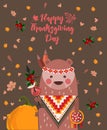 Thanksgiving day background with bear. Thanksgiving party poster. Harvest festival Royalty Free Stock Photo