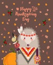 Thanksgiving day background with hedgehog. Thanksgiving party poster. Harvest festival Royalty Free Stock Photo