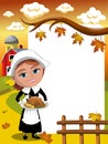 Thanksgiving day background pilgrim woman roast turkey vertical frame