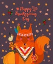 Thanksgiving day background with squirrel. Thanksgiving party poster. Harvest festival Royalty Free Stock Photo