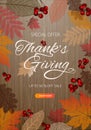 Thanksgiving day banner background. Celebration quotation for card, vector illustration. Autumn season inscription