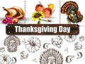 Thanksgiving day banner Vector. Turkey and pumpkins symbol pattern backgrounds