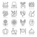 Thanksgiving day black thin line icon set Royalty Free Stock Photo