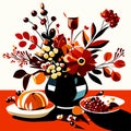 Thanksgiving day. A bouquet of flowers in a vase. AI generated