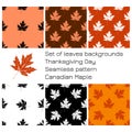 Thanksgiving Day in Canada. Set of backgrounds of maple leaves, seamless patterns