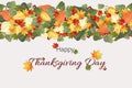 Thanksgiving day card, banner, background. Autumn background with pumpkins and maple leaves happy Thanksgiving. Royalty Free Stock Photo