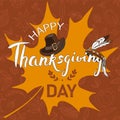 Thanksgiving day card with pilgrim hat and Native American feathers. Vector illustration and hand sketches Royalty Free Stock Photo