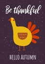 Thanksgiving day card, postcard, poster, flyer with turkey.