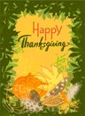 Thanksgiving day colored vector background with pumpkin, feathers and leaves Royalty Free Stock Photo