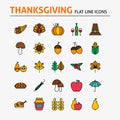 Thanksgiving Day Colorful Flat Line Icons Set Royalty Free Stock Photo