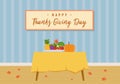 Thanksgiving day concept with autumn leaves, autumn pumpkins and other fruits. Thanksgiving vintage style greeting card with hand Royalty Free Stock Photo