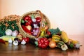 Thanksgiving Day concept: fresh vegetables in wicker basket Royalty Free Stock Photo