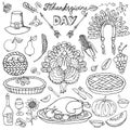 Thanksgiving day.Doodle icons.Linear set
