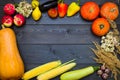 Thanksgiving Day. Frame made of vegetables and fruits. Gifts of