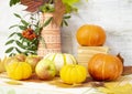 Thanksgiving day with fruits and vegetables on the table. Autumn harvest at a time of abundance. Royalty Free Stock Photo