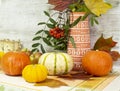 Thanksgiving day with fruits and vegetables on the table. Autumn harvest at a time of abundance. Royalty Free Stock Photo