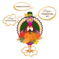 Thanksgiving Day greeting card with cute happy cartoon of turkey bird. Royalty Free Stock Photo