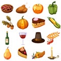 Thanksgiving Day icons set, cartoon style Royalty Free Stock Photo