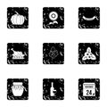 Thanksgiving day icons set, grunge style Royalty Free Stock Photo
